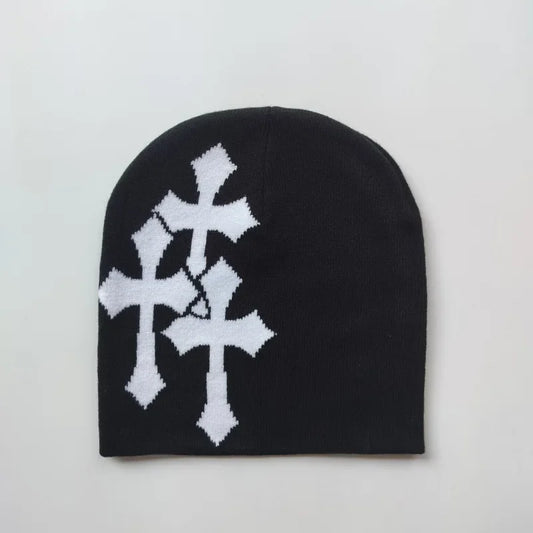 Y2K Knitted Crucifix Jacquard Beanies Women Men Popular Hip Hop Hat Outdoor Warm Sports Knitted Hat Trendy Street Knitted Hat