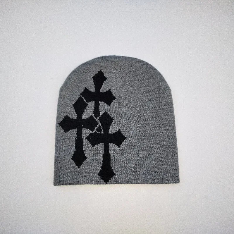 Y2K Knitted Crucifix Jacquard Beanies Women Men Popular Hip Hop Hat Outdoor Warm Sports Knitted Hat Trendy Street Knitted Hat